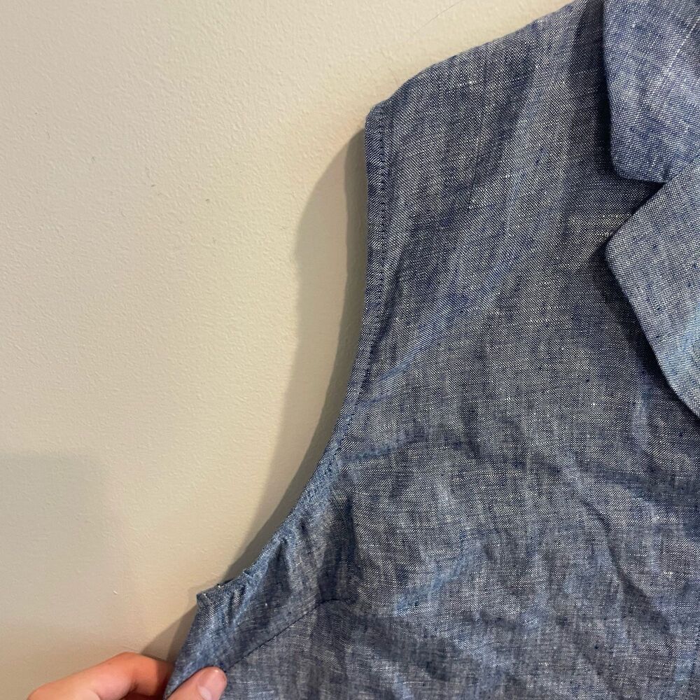 Boden Chambray Cropped Sleeveless Top Blue Linen 20/22 Collared Button Down - Picture 9 of 13